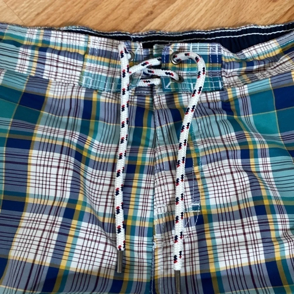 Lands End Madras Plaid Swim Trunks Mens XXL Preppy Nautical Board shorts Surf